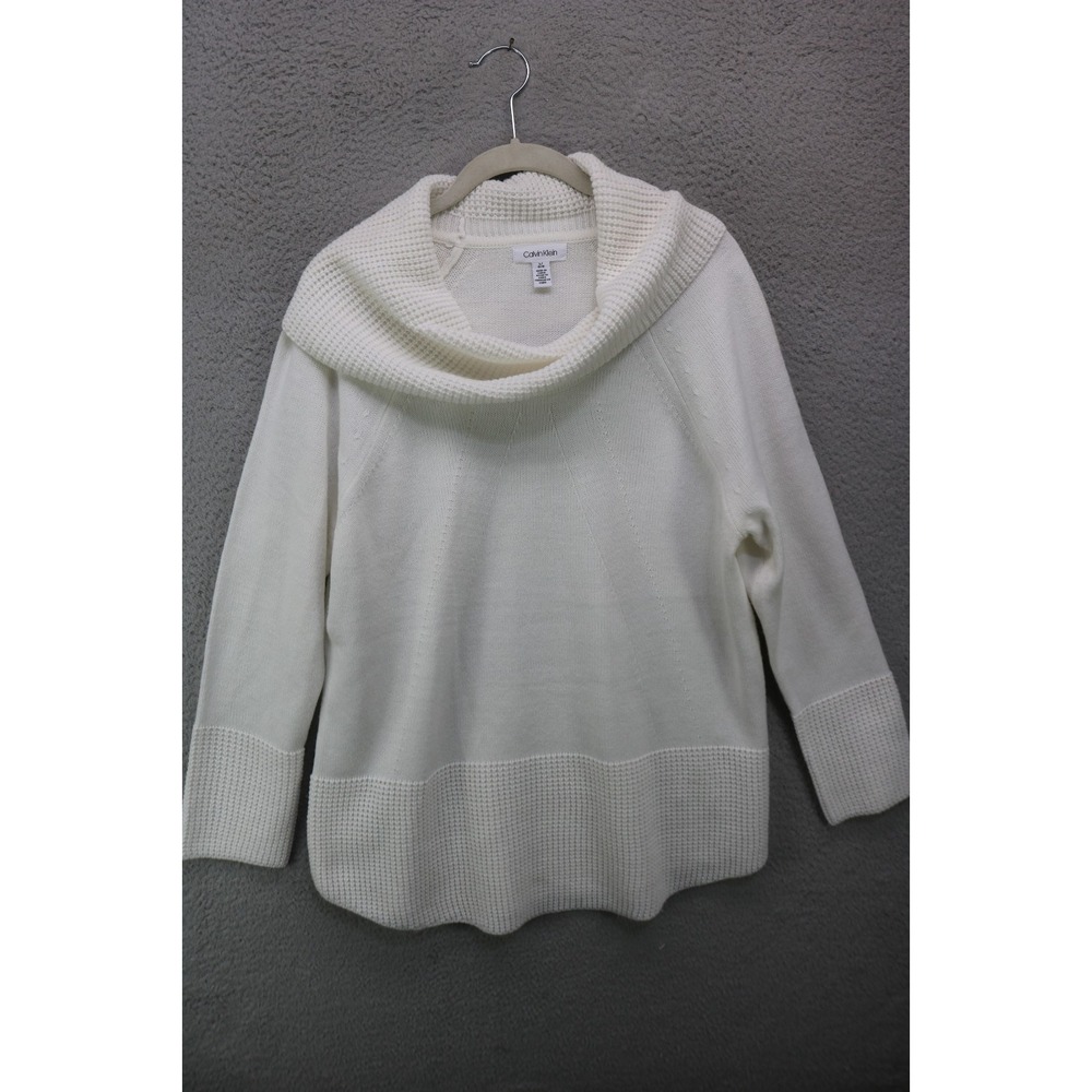 Calvin Klein Ivory Cowl Neck Cable Knit Sweater Tunic-Large-Minimalist-Lagenlook